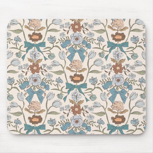 Blue Rustic Bows and Blossoms Mouse Mat (Front)