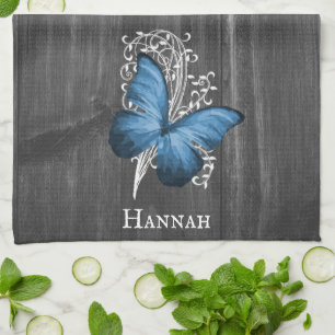 Blue Rustic Butterfly Kitchen Towel