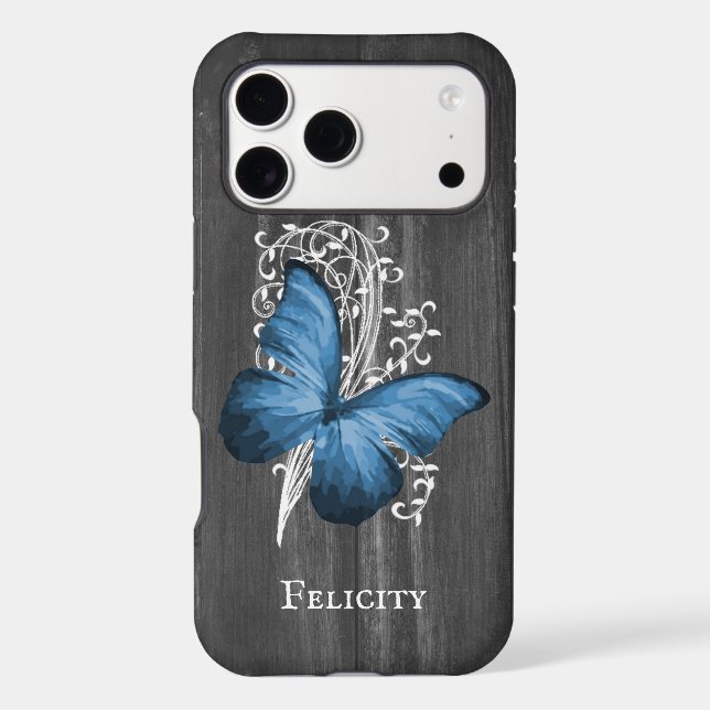 Blue Rustic Butterfly Personalised (Back)
