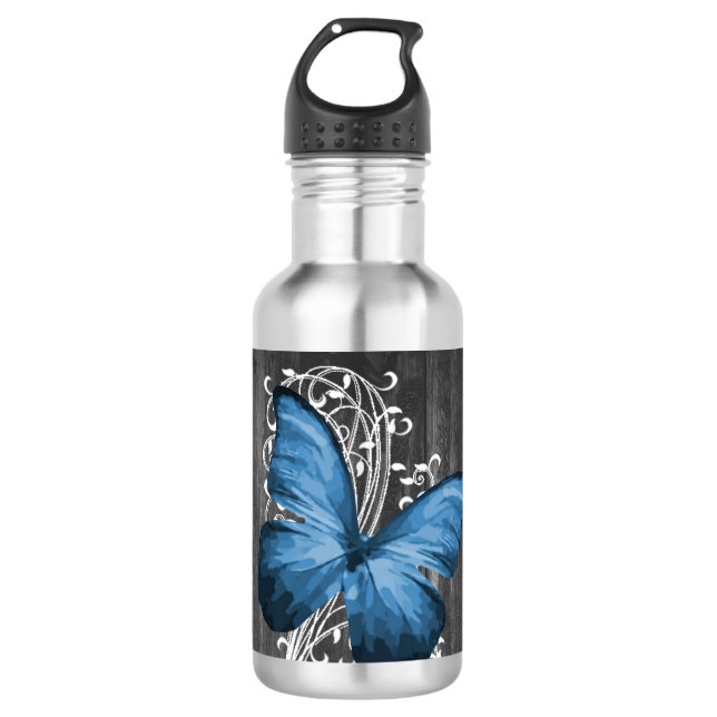 Blue Rustic Butterfly Personalised 710 Ml Water Bottle (Front)