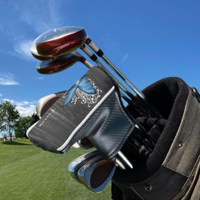 Blue Rustic Butterfly Personalised Golf Head Cover (Blue Rustic Butterfly Personalized Golf Head Cover)