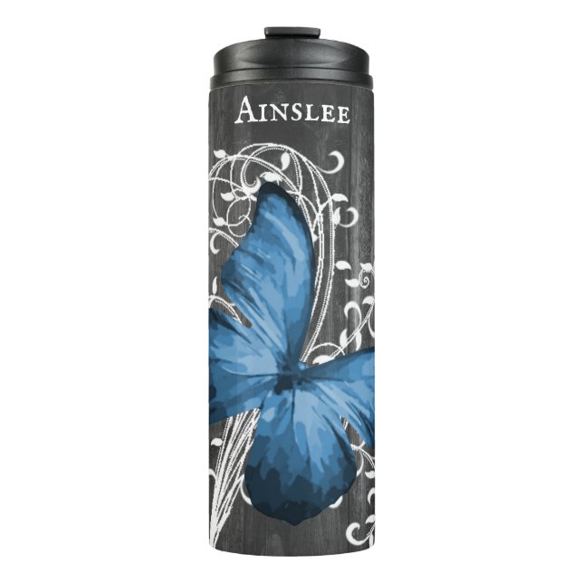 Blue Rustic Butterfly Personalised Thermal Tumbler (Front)