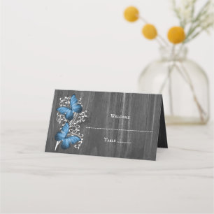 Blue Rustic Butterfly Reception Place Card