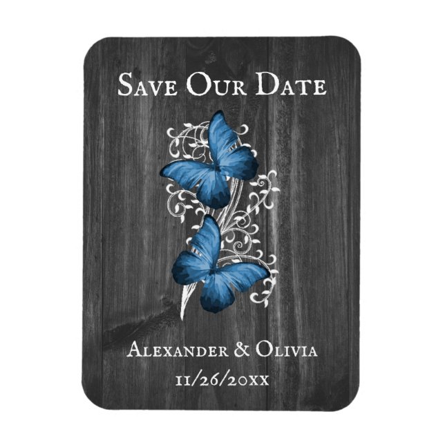 Blue Rustic Butterfly Save The Date Magnet (Vertical)