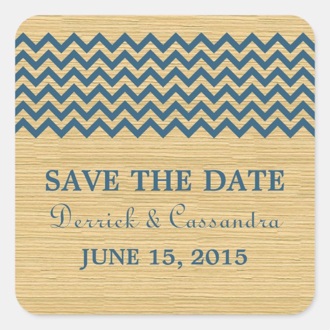 Blue Rustic Chevron Save the Date Stickers (Front)