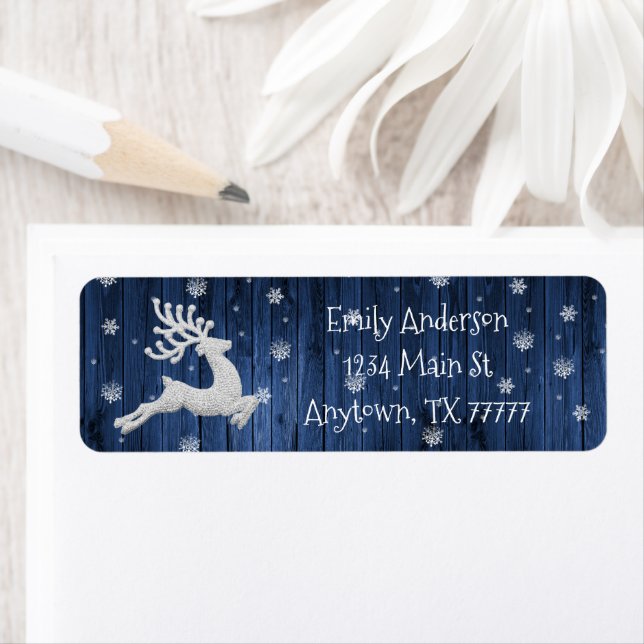 Blue Rustic Christmas Reindeer Address Label (Insitu)