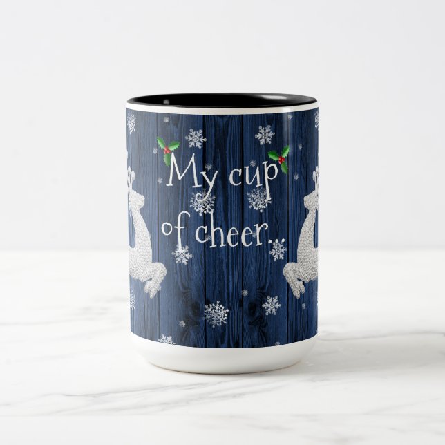 Blue Rustic Christmas Reindeer Coffee Mug (Center)