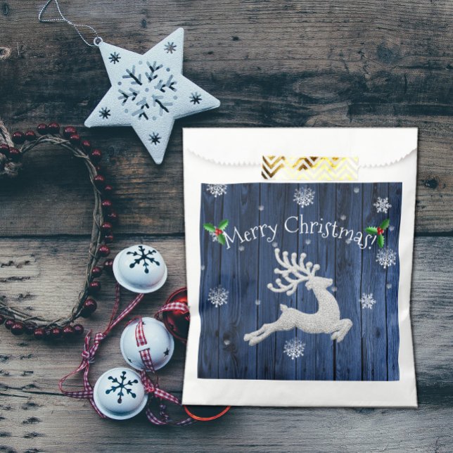 Blue Rustic Christmas Reindeer Favour Bags (Blue Rustic Reindeer Favor Bags)