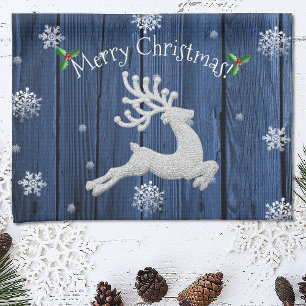 Blue Rustic Christmas Reindeer Kitchen Towel