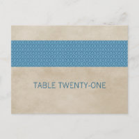 Blue Rustic Damask Table Number Postcard