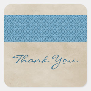 Blue Rustic Damask Thank You Stickers