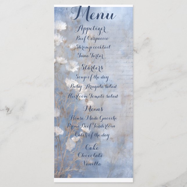 Blue rustic dinner menu (Front)