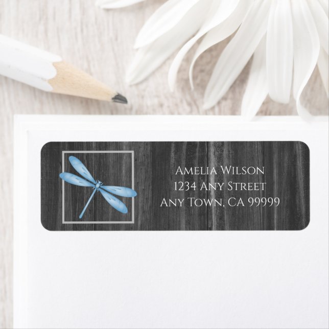 Blue Rustic Dragonfly Return Address Label (Insitu)