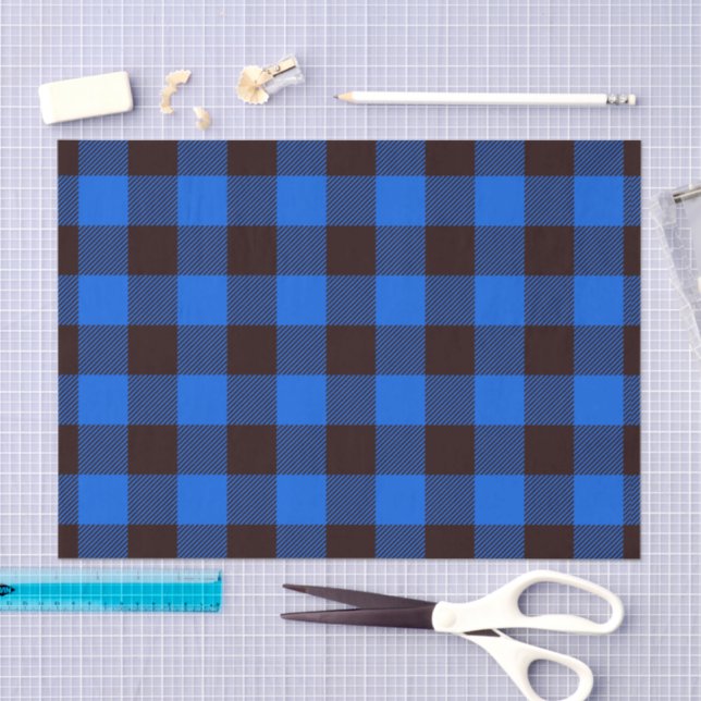 Blue Rustic Farmhouse Buffalo Checks Plaid Pattern Tissue Paper (Craft)