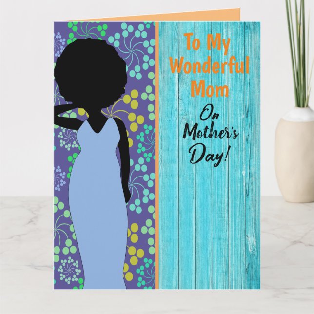 Blue Rustic Floral African American Mother's Day Card (Front)