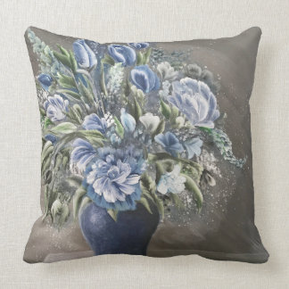 Blue Rustic Floral Decorative Pillow