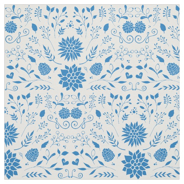 Blue Rustic Floral Pattern Fabric (Swatch)