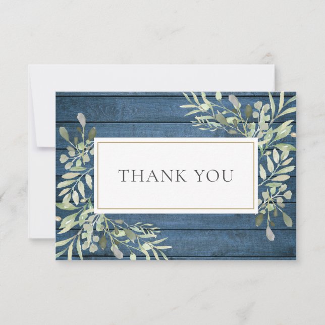 Blue Rustic Greenery Funeral Celebration Of Life Thank You Card (Front)