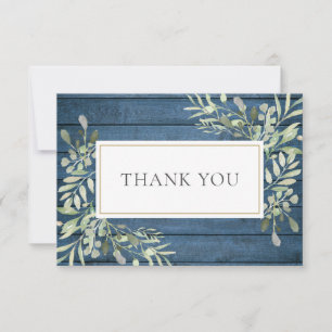 Blue Rustic Greenery Funeral Celebration Of Life Thank You Card