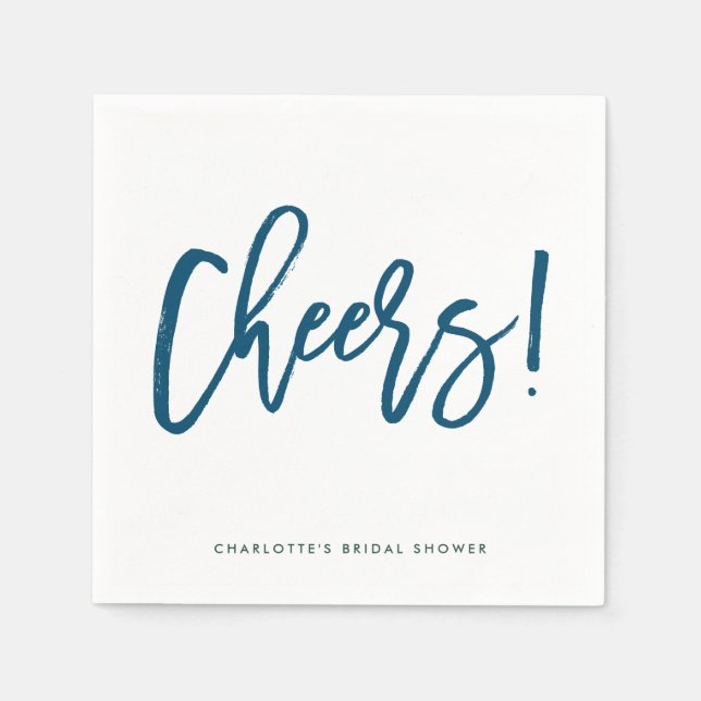Blue Rustic Hand Lettering Cheers Bridal Shower Napkin (Front)