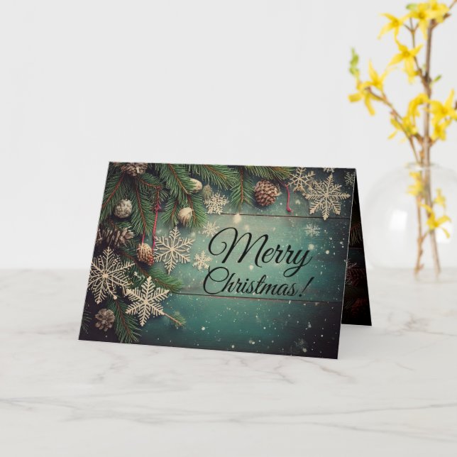 Blue Rustic Holiday Greeting Card (Yellow Flower)