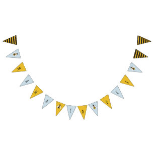 Blue Rustic Illustrated Bee Bunting Banner Sign