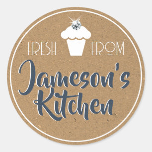 Blue Rustic Kraft Paper Rhinestone Cupcake Label