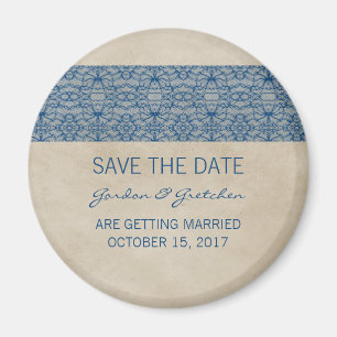 Blue Rustic Lace Save the Date Magnet