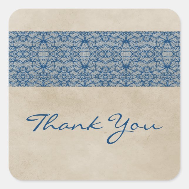 Blue Rustic Lace Thank You Stickers (Front)