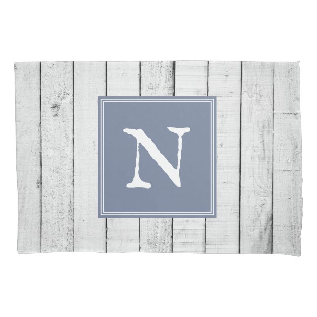 Blue Rustic Monogram Pillowcase (Front)