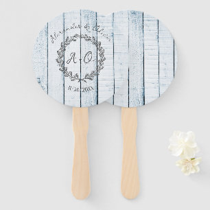 Blue Rustic Monogram Wedding Favour Hand Fan