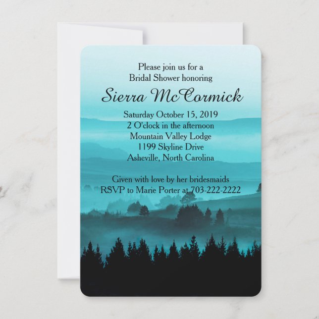 Blue Rustic Mountain Bridal Shower Invitation (Front)