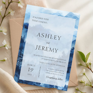 Blue Rustic Mountain Wedding Destination Forest Invitation