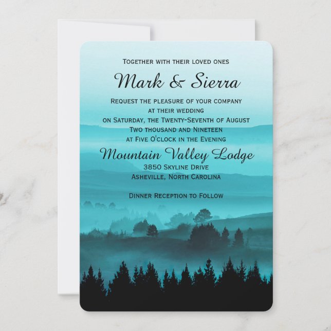 Blue Rustic Mountain Wedding Invitation (Front)