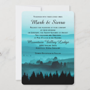 Blue Rustic Mountain Wedding Invitation