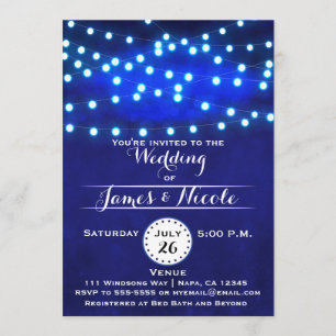 Blue Rustic Night String Lights Wedding Invitation