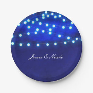 Blue Rustic Night String Lights Wedding Plates