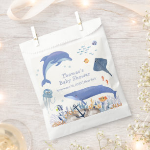Blue Rustic Ocean Dolphin Whale Boy Baby Shower Favour Bags