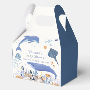 Blue Rustic Ocean Dolphin Whale Boy Baby Shower Favour Box