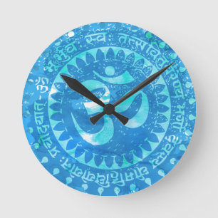 Blue rustic Om Round Clock