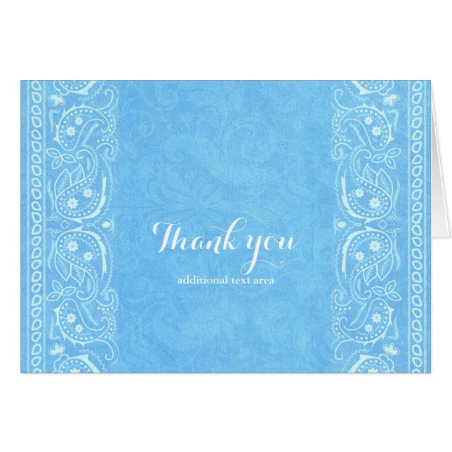 Blue Rustic Paisley Country Western Thank You Card (Front Horizontal)