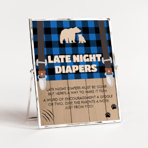 Blue Rustic Plaid Lumberjack Late Night Diapers Poster