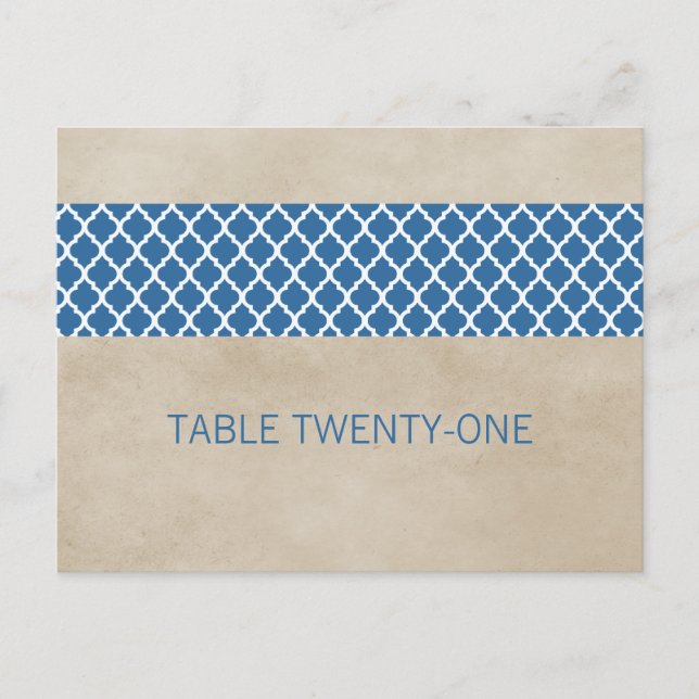 Blue Rustic Quatrefoil Table Number Postcard (Front)