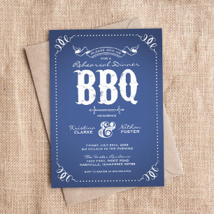 Blue Rustic Rehearsal Dinner BBQ Invitation