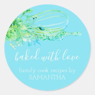 Blue Rustic Rolling pin whisk Chef Baker Classic Round Sticker