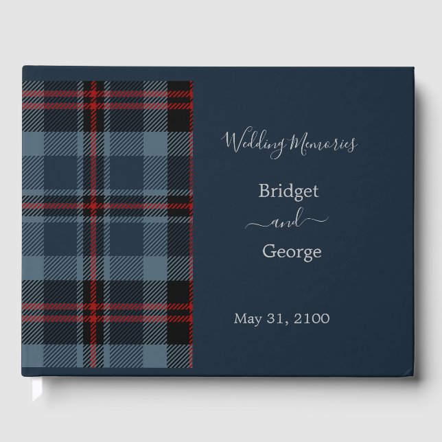 Blue Rustic Scottish Tartan Wedding Guest Book (Front)