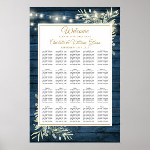 Blue Rustic String Lights Floral Seating Chart
