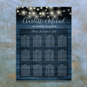 Blue Rustic String Lights Wedding Seating Chart