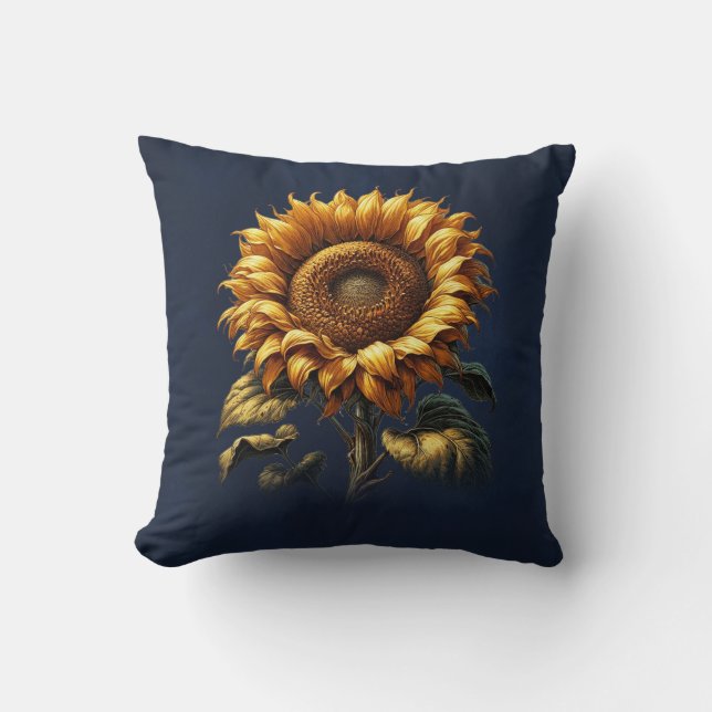 Blue Rustic Sunflower  Cushion (Front)