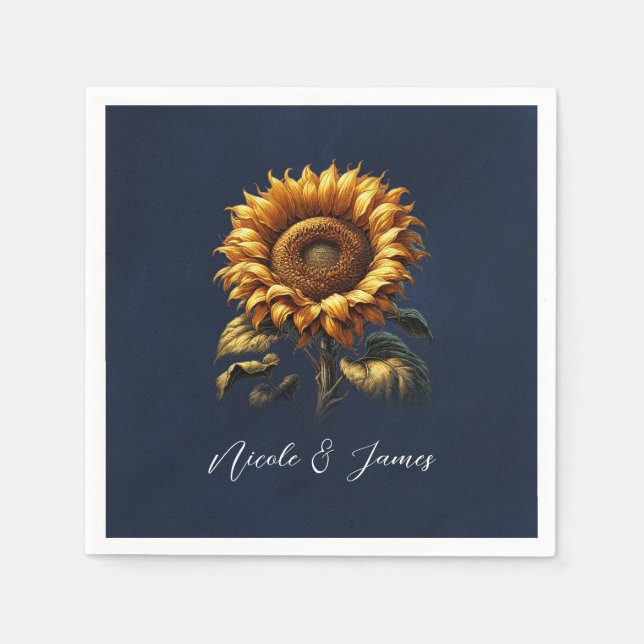Blue Rustic Sunflower Wedding Bridal Shower  Napkin (Front)